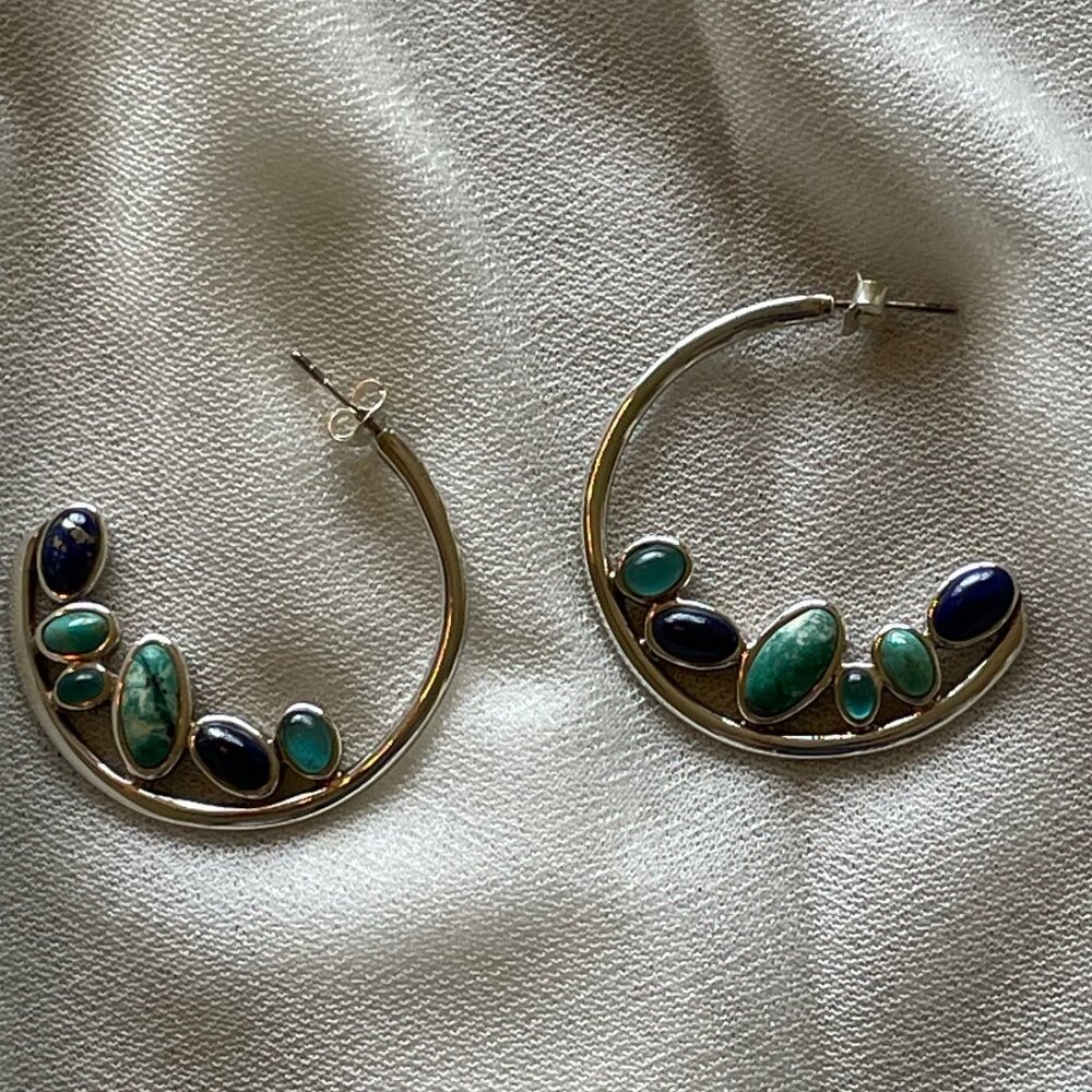 Barse Turquoise, Lapis and Green Glass necklace, bracelet and earrings set - Picture 15 of 16